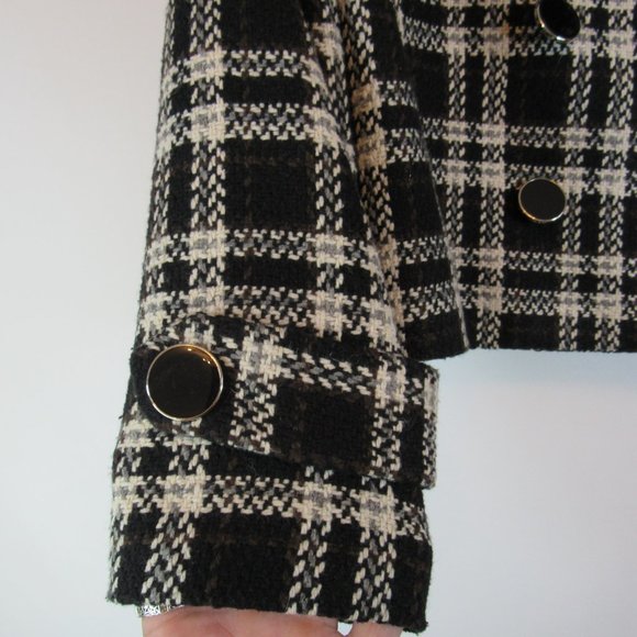 Worthington Black Plaid Double Breasted Pea Coat Jacket Petite L NEW - Picture 6 of 8